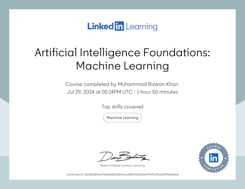 Certificate of Completion - Artificial Intelligence Foundations Machine Learning